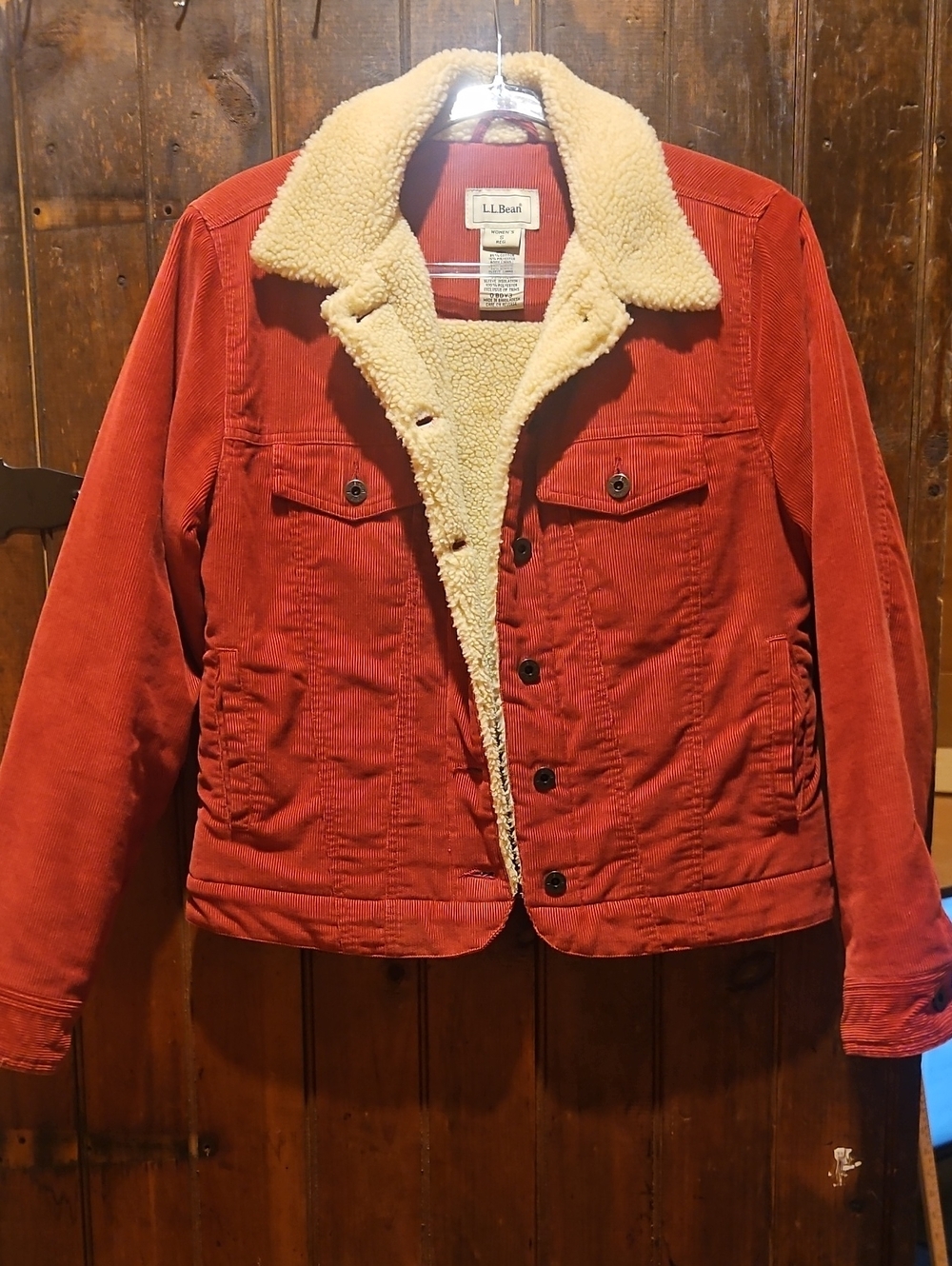L.L. Bean Women's Rust Red Corduroy Sherpa Jacket